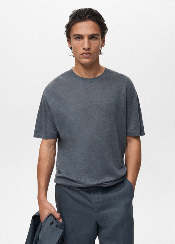 100% linen t-shirt with ribbed trim